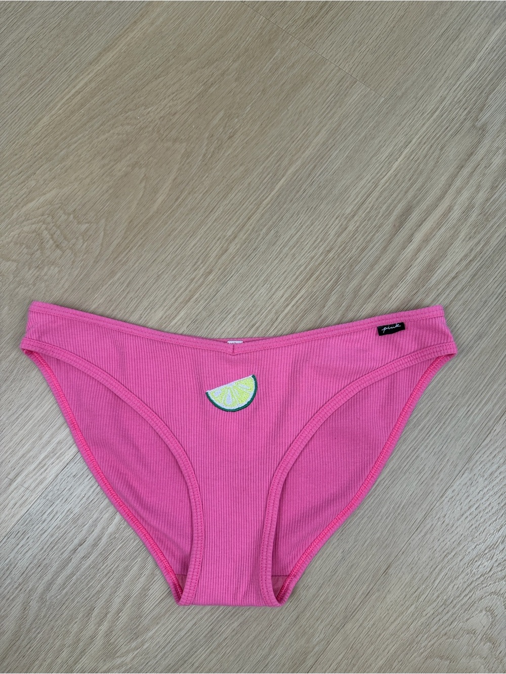 PINK Victoria’s Secret Ribbed Lime Embroidery Bikini Panty M